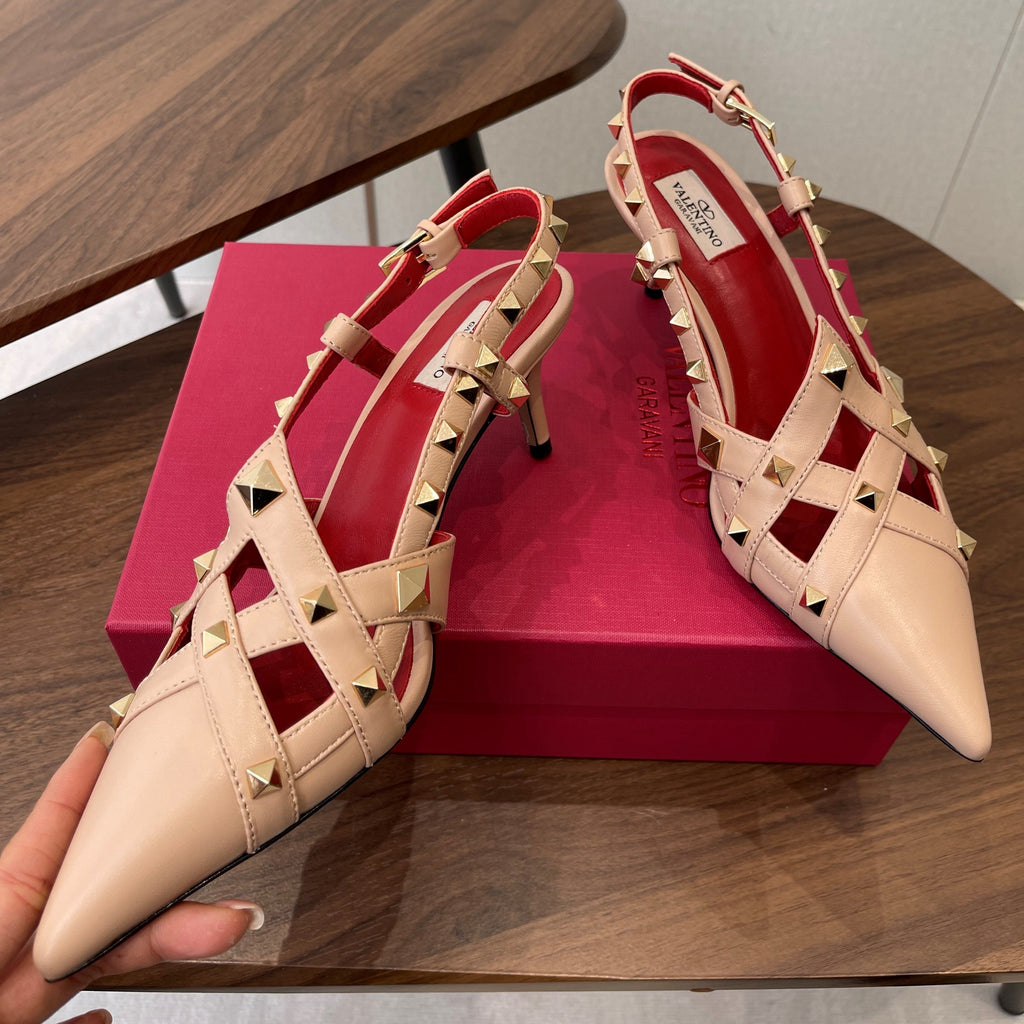 VT Studdy Pumps 65mm Beige Red Leather 624352