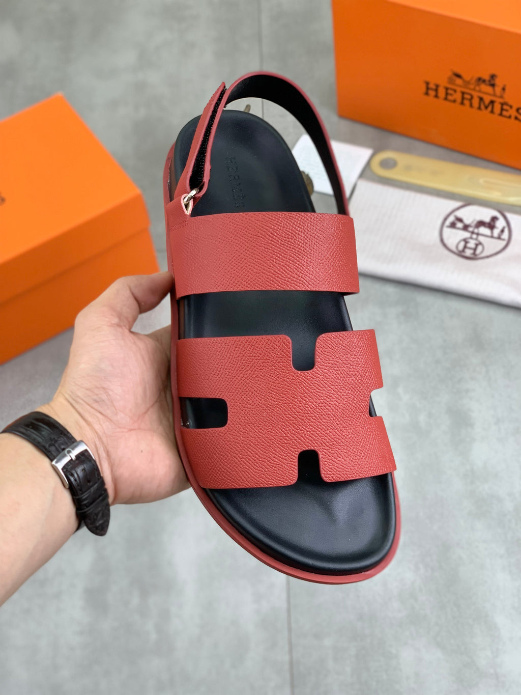 HM Men's Chypre Sandals Red Calfskin 645501