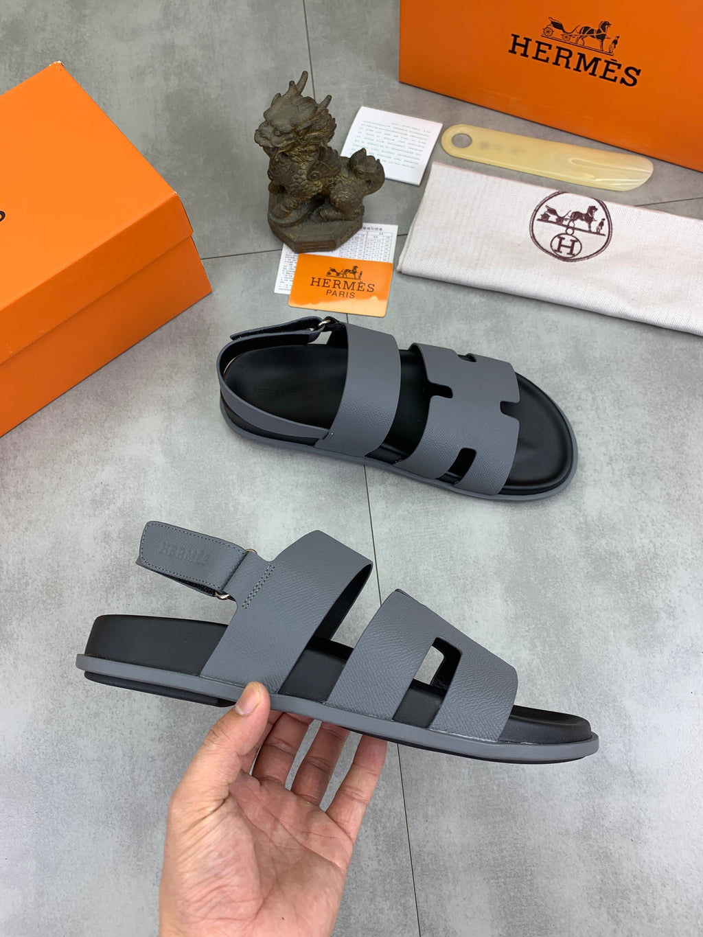 HM Men's Chypre Sandals Grey Calfskin 645504