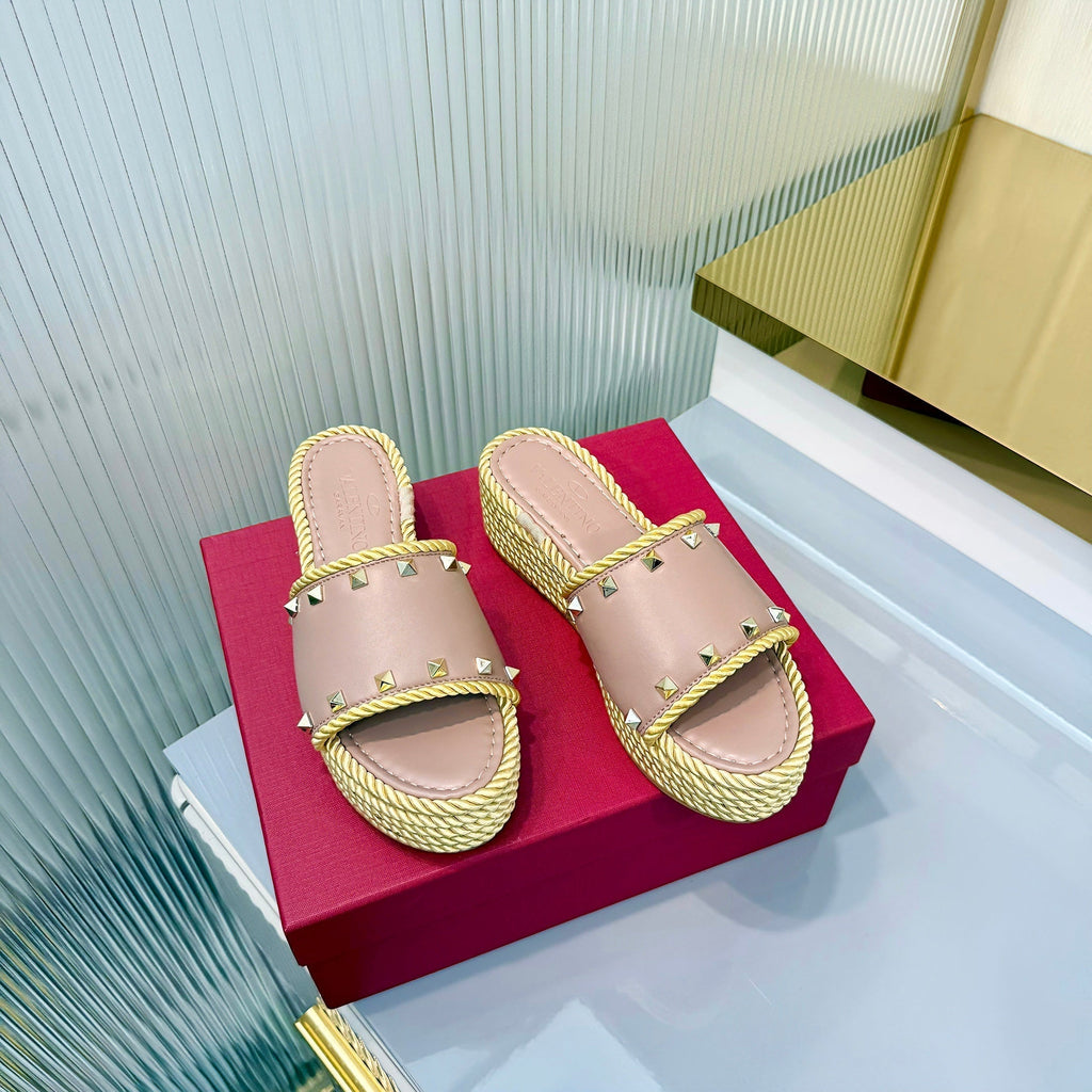 VT 26s Espadrille Slides 5cm Dusty Pink Leather 714908