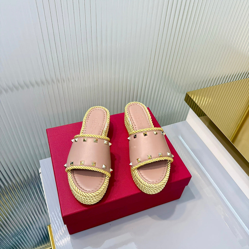 VT 26s Espadrille Slides 5cm Dusty Pink Leather 714908