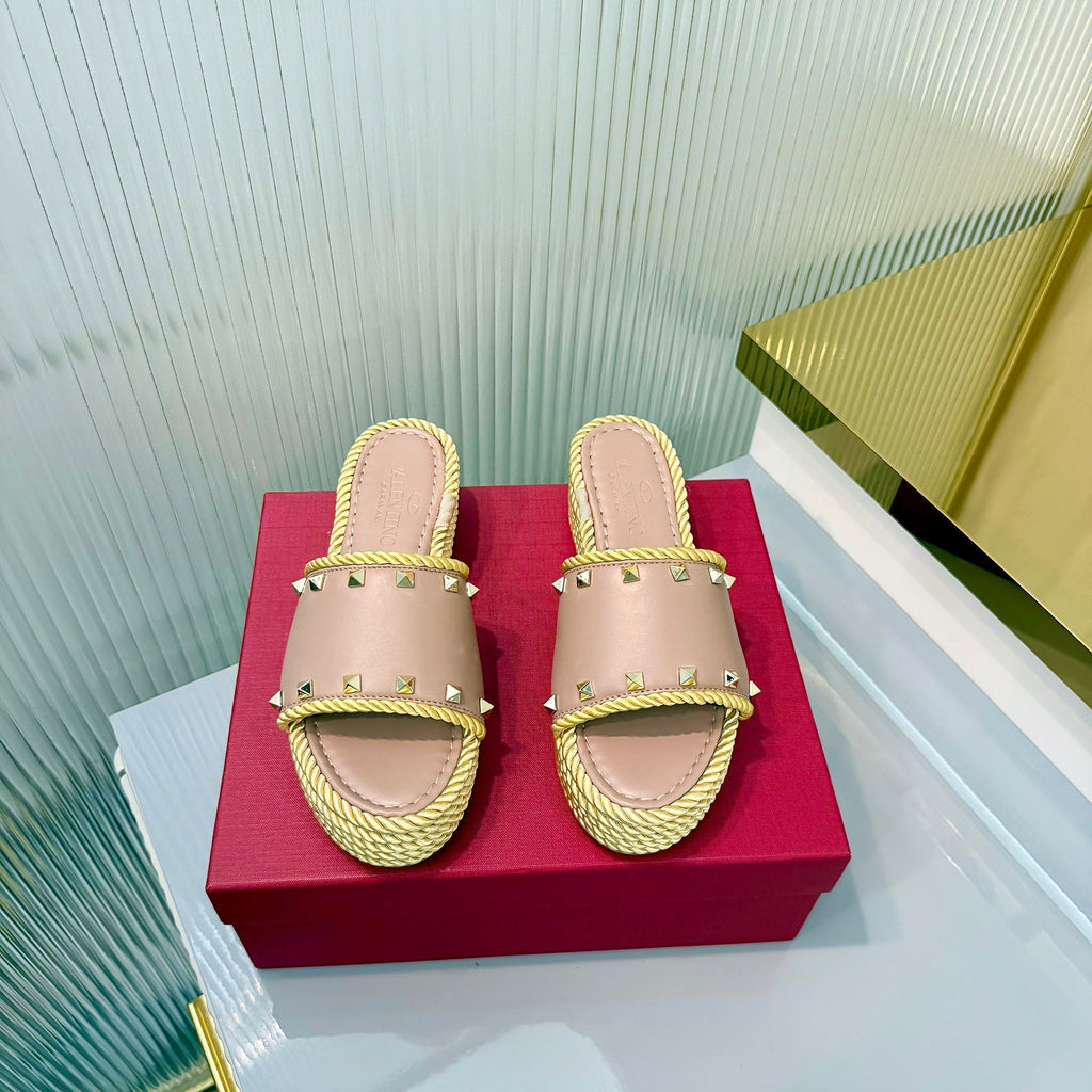 VT 26s Espadrille Slides 5cm Dusty Pink Leather 714908