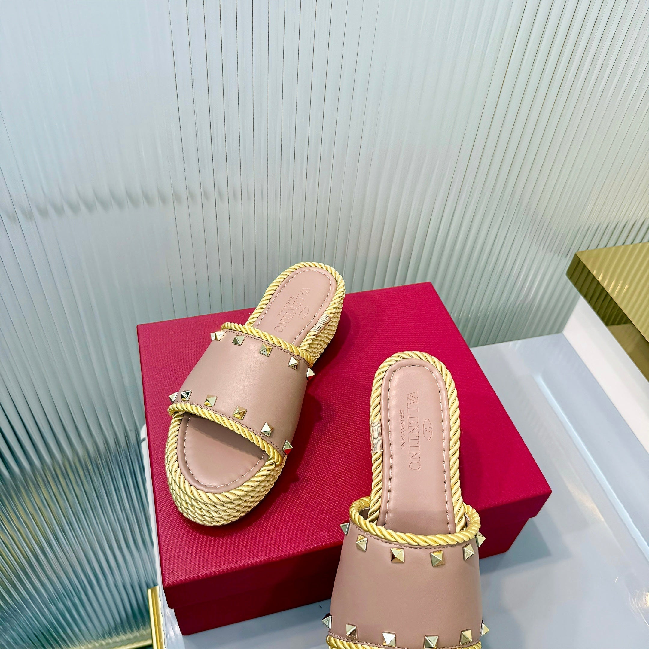 VT 26s Espadrille Slides 5cm Dusty Pink Leather 714908