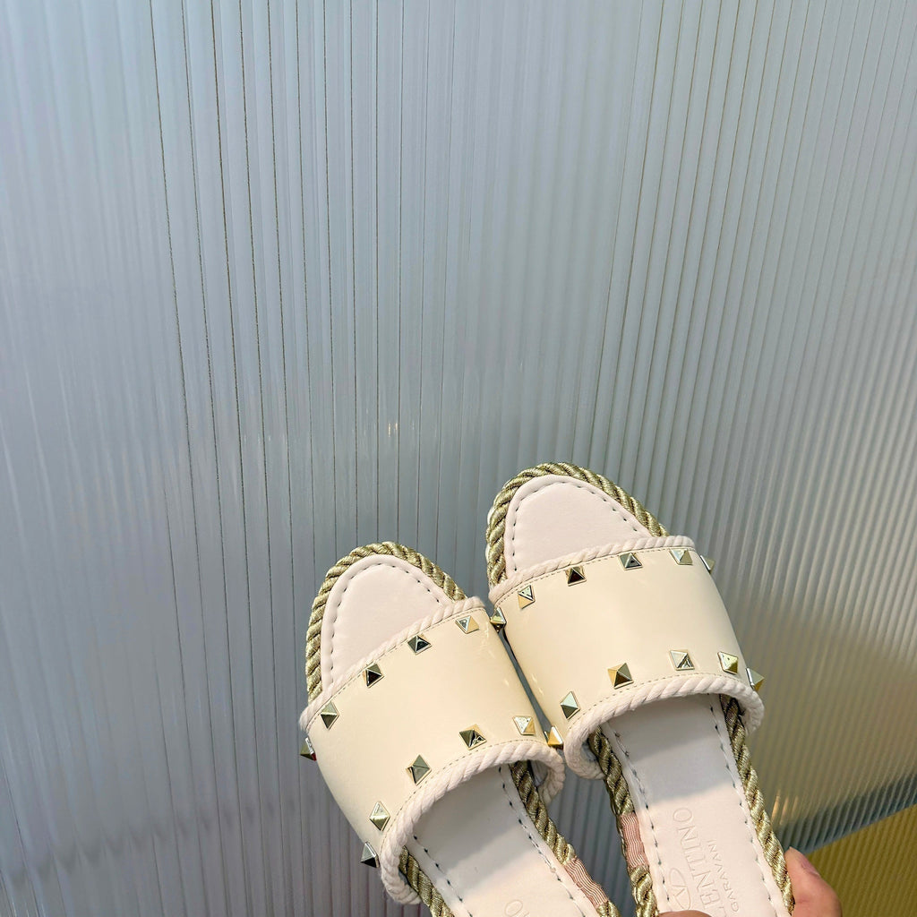 VT 26s Espadrille Slides 5cm White Leather 714909