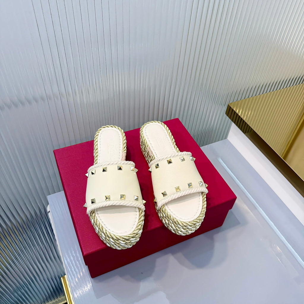 VT 26s Espadrille Slides 5cm White Leather 714909