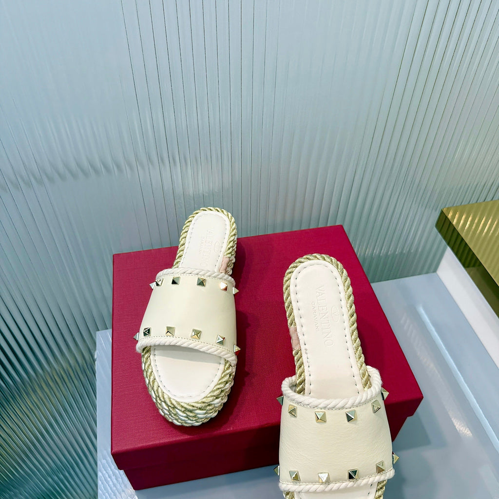 VT 26s Espadrille Slides 5cm White Leather 714909