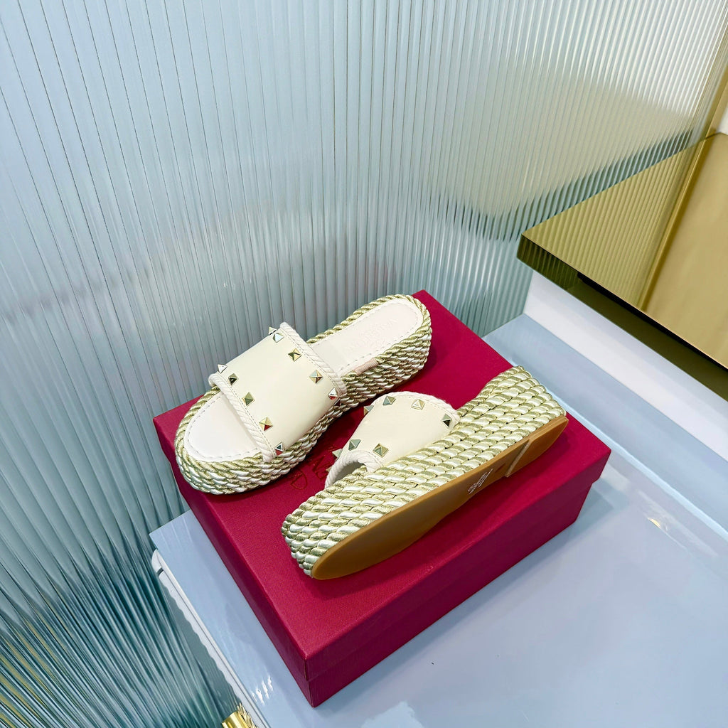 VT 26s Espadrille Slides 5cm White Leather 714909