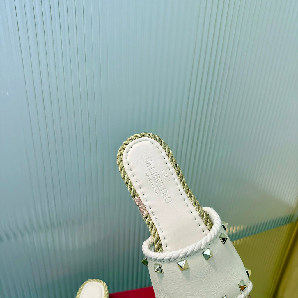 VT 26s Espadrille Slides 5cm White Leather 714909