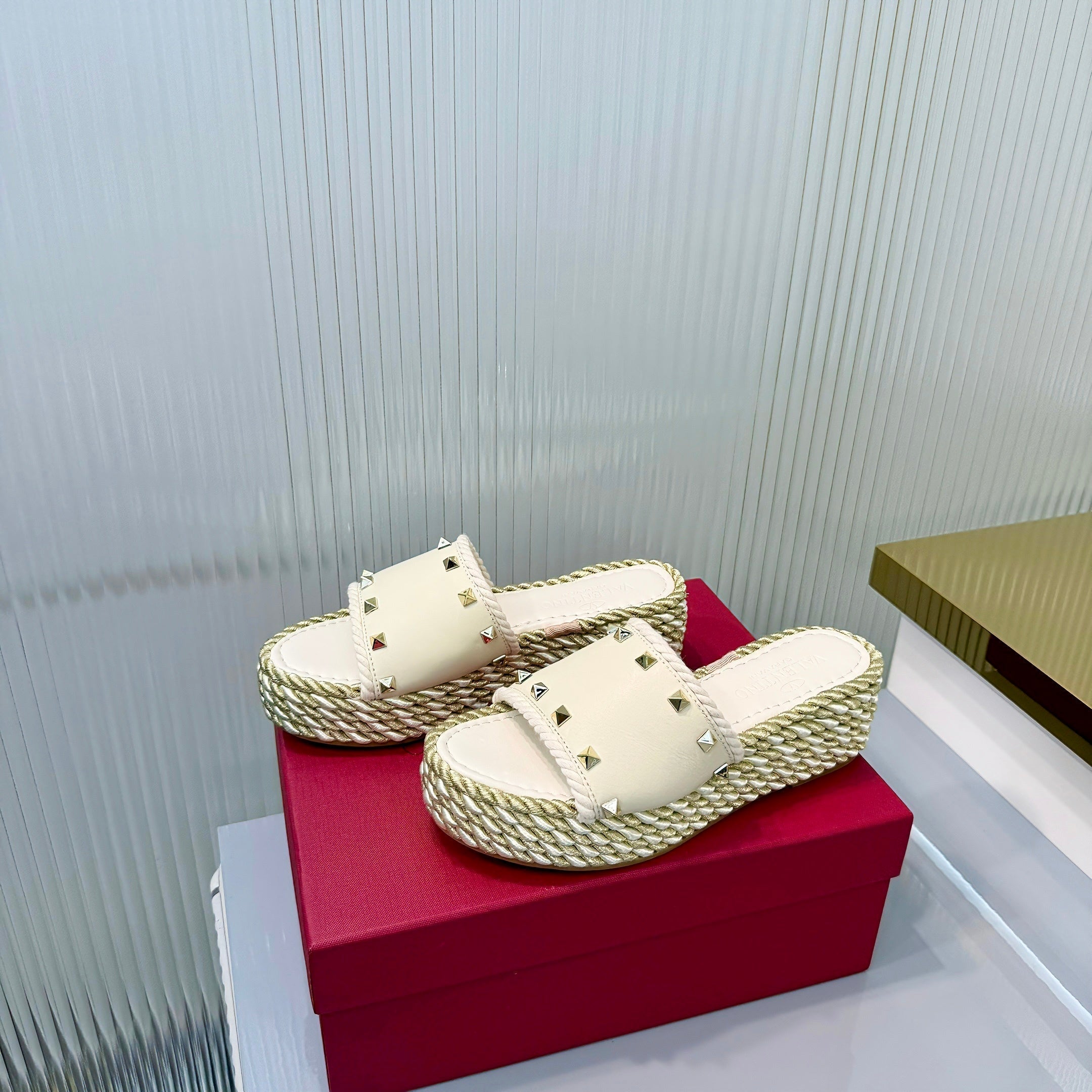 VT 26s Espadrille Slides 5cm White Leather 714909