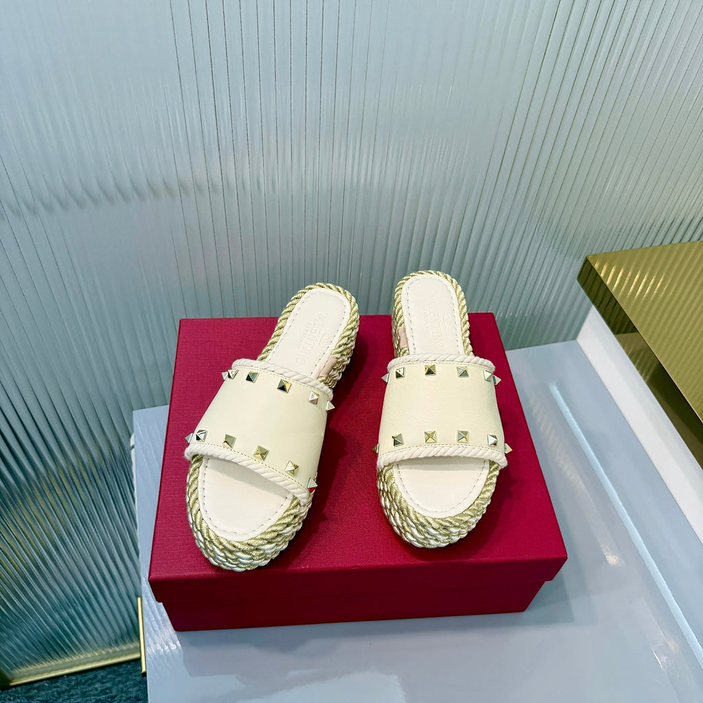 VT 26s Espadrille Slides 5cm White Leather 714909