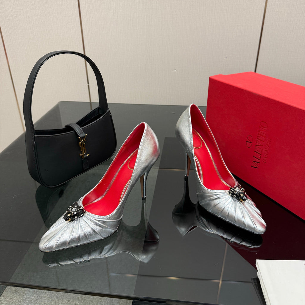 VT Panthea Pumps 105Mm Metallic Silver Goatskin 630180