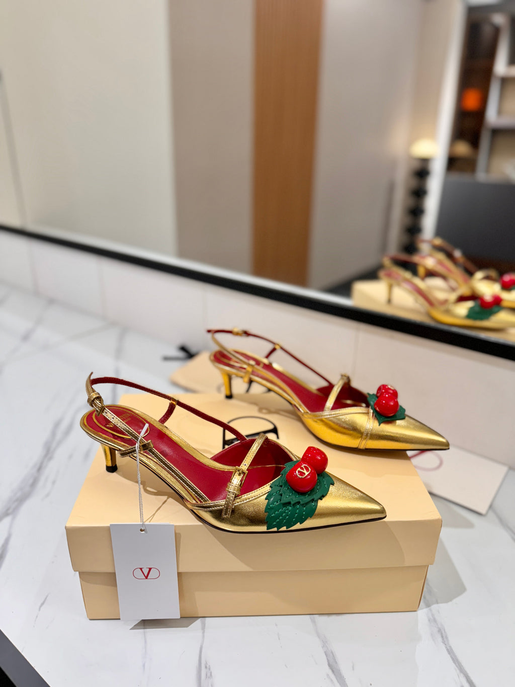 VT Cherryfic Slingback 5cm Gold Leather 666318