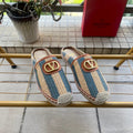 VLogo Signature Striped Espadrille Mules Beige Blue Raffia 692190