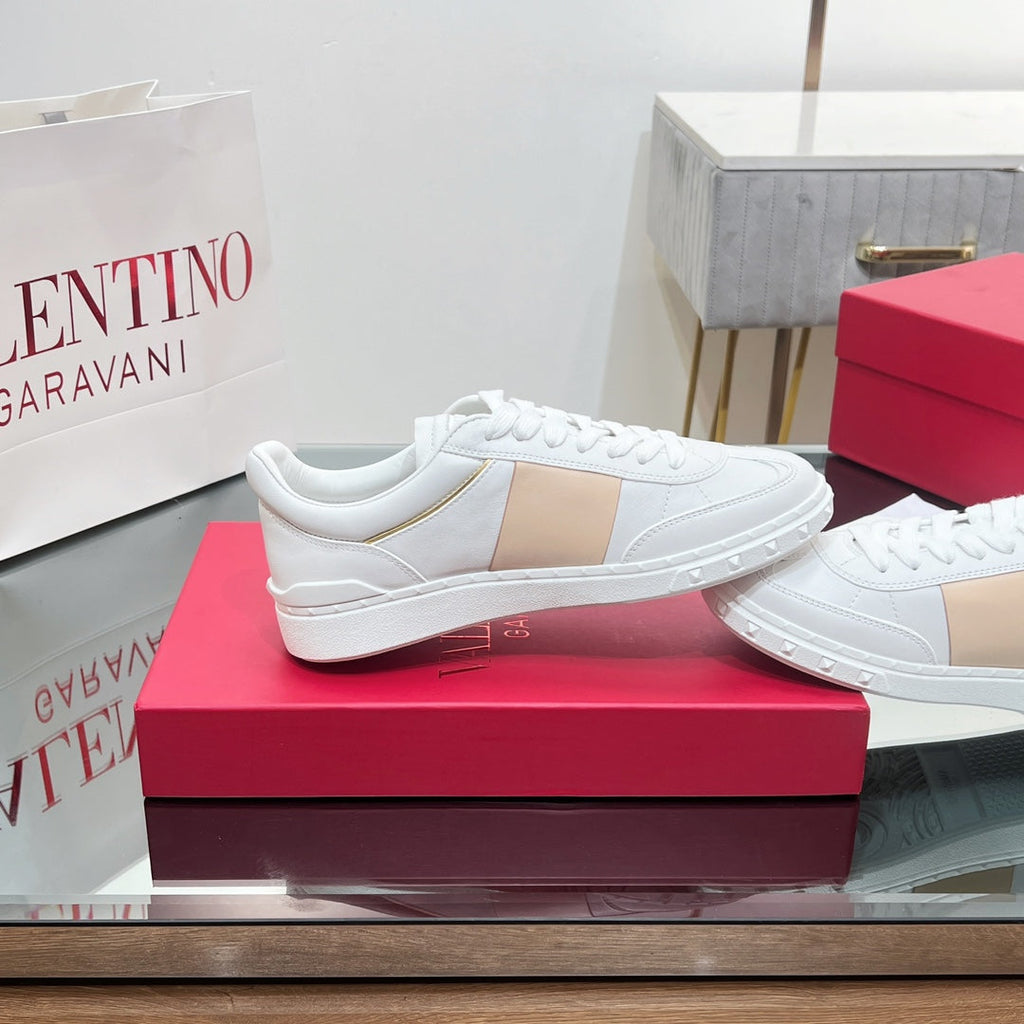 Valentino 25s Upvillage Sneakers In White Mix Beige Lambskin