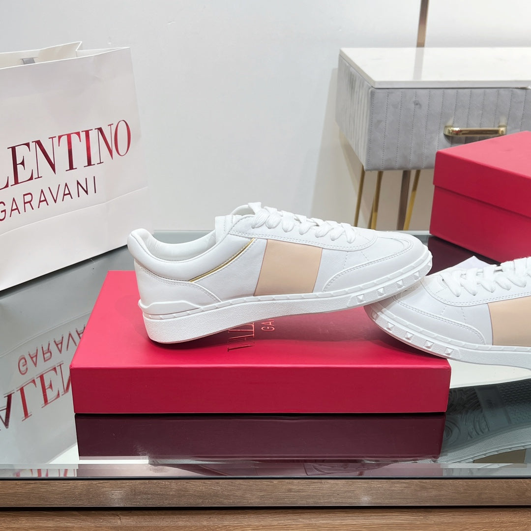 Valentino 25s Upvillage Sneakers In White Mix Beige Lambskin