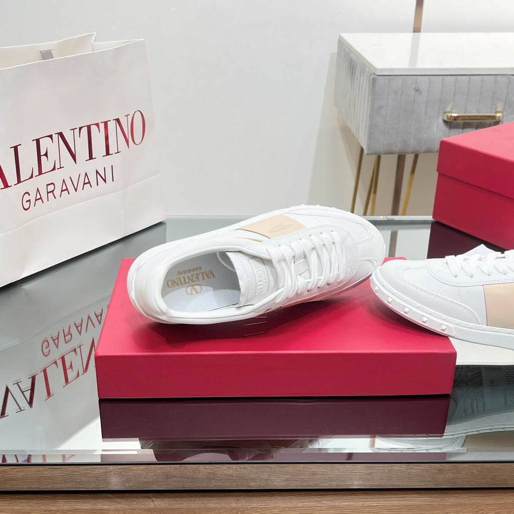 Valentino 25s Upvillage Sneakers In White Mix Beige Lambskin