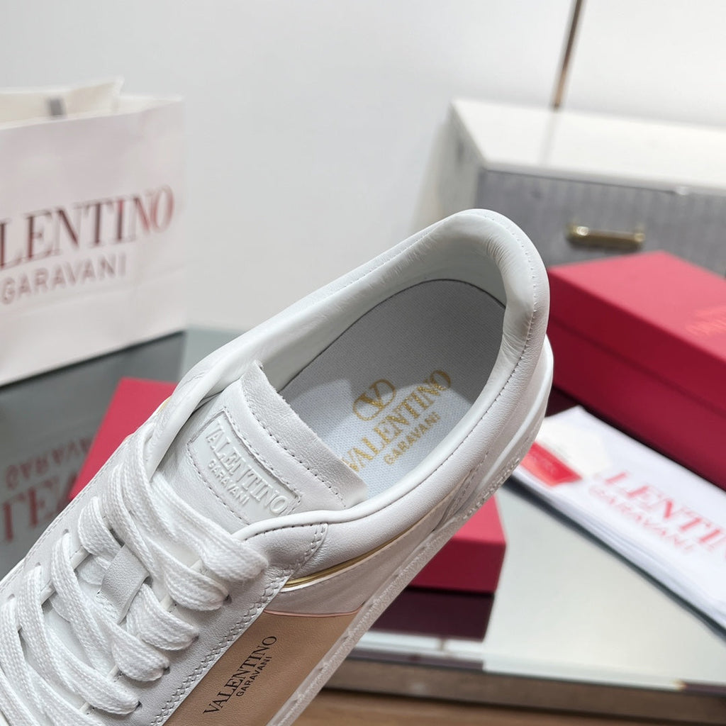 Valentino 25s Upvillage Sneakers In White Mix Beige Lambskin