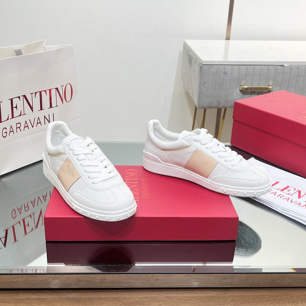 Valentino 25s Upvillage Sneakers In White Mix Beige Lambskin