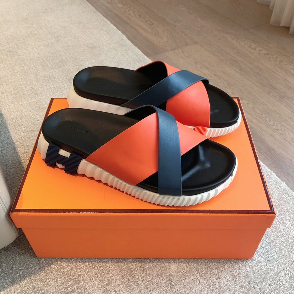 HM INFRA SANDAL BLACK AND ORANGE CALFSKIN