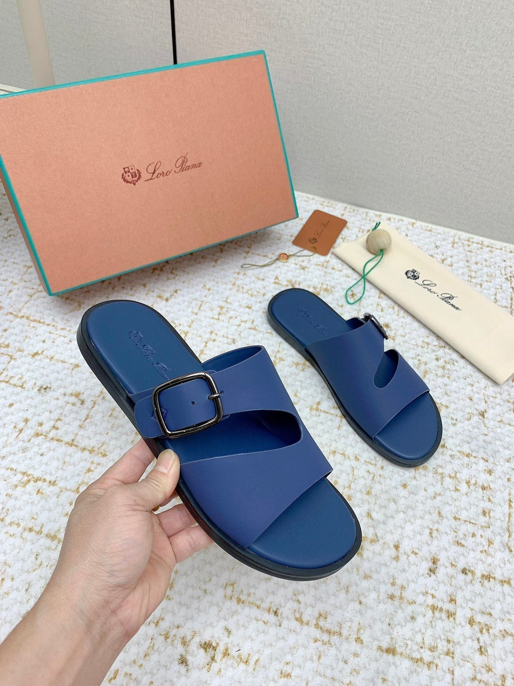 LP Men Sandals In Classic Blue Calfskin