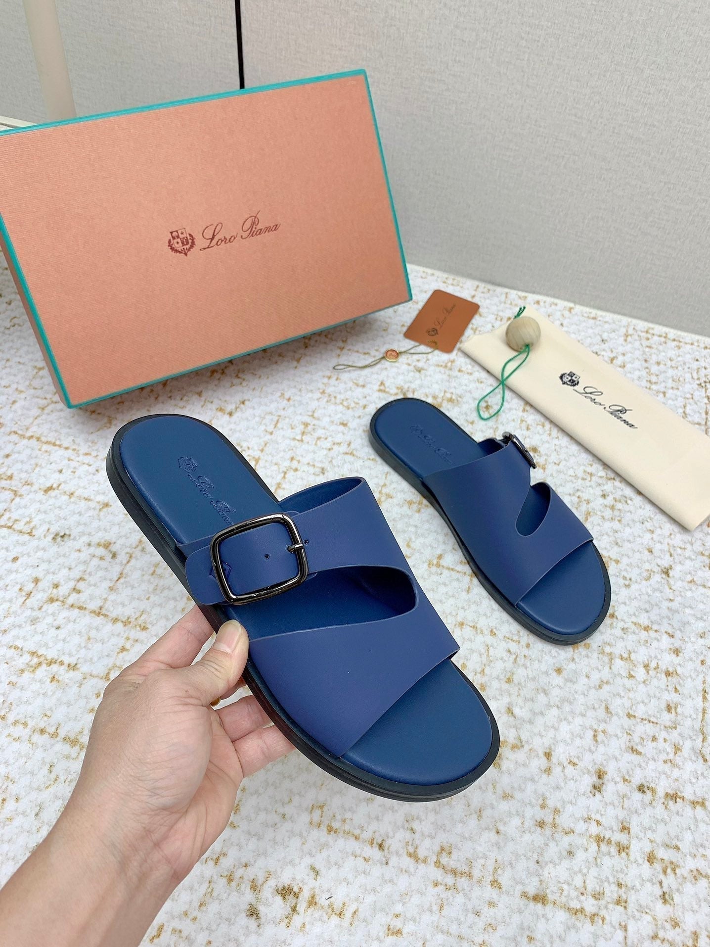 LP Men Sandals In Classic Blue Calfskin