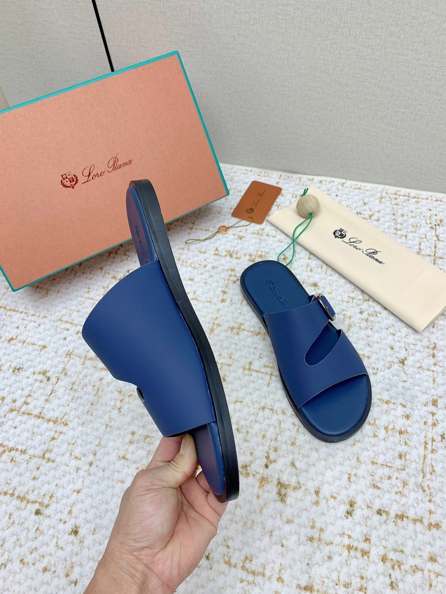 LP Men Sandals In Classic Blue Calfskin