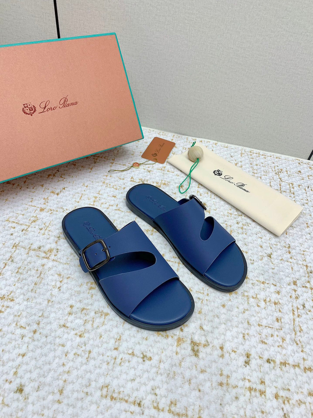 LP Men Sandals In Classic Blue Calfskin