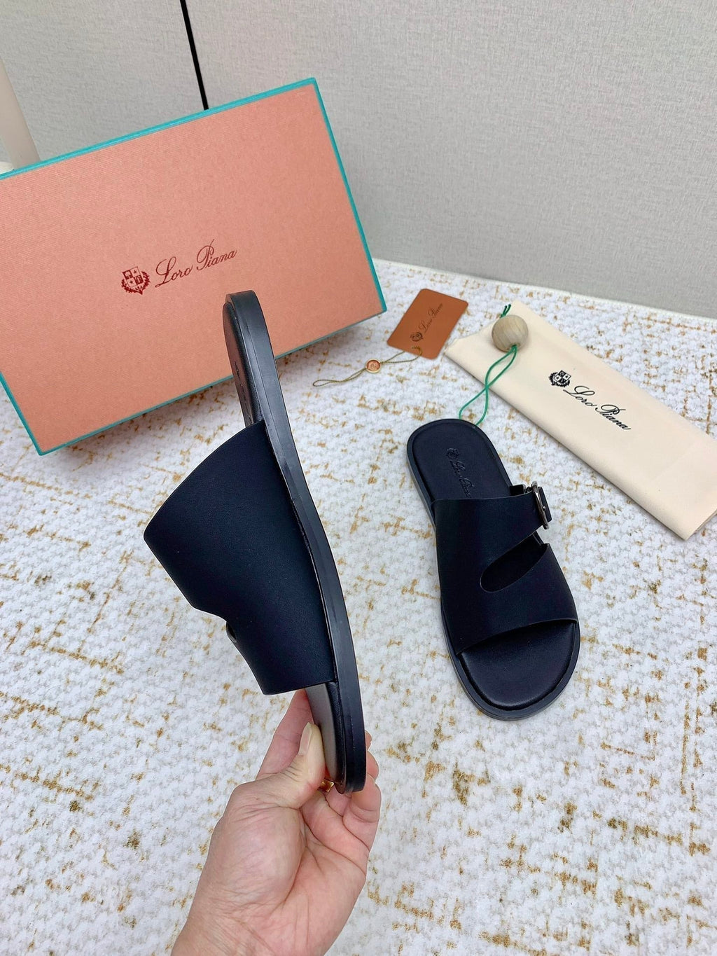 LP Men Sandals In Classic Black Calfskin