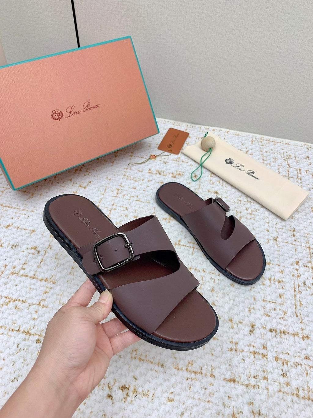 LP Men Sandals In Classic Brown Calfskin