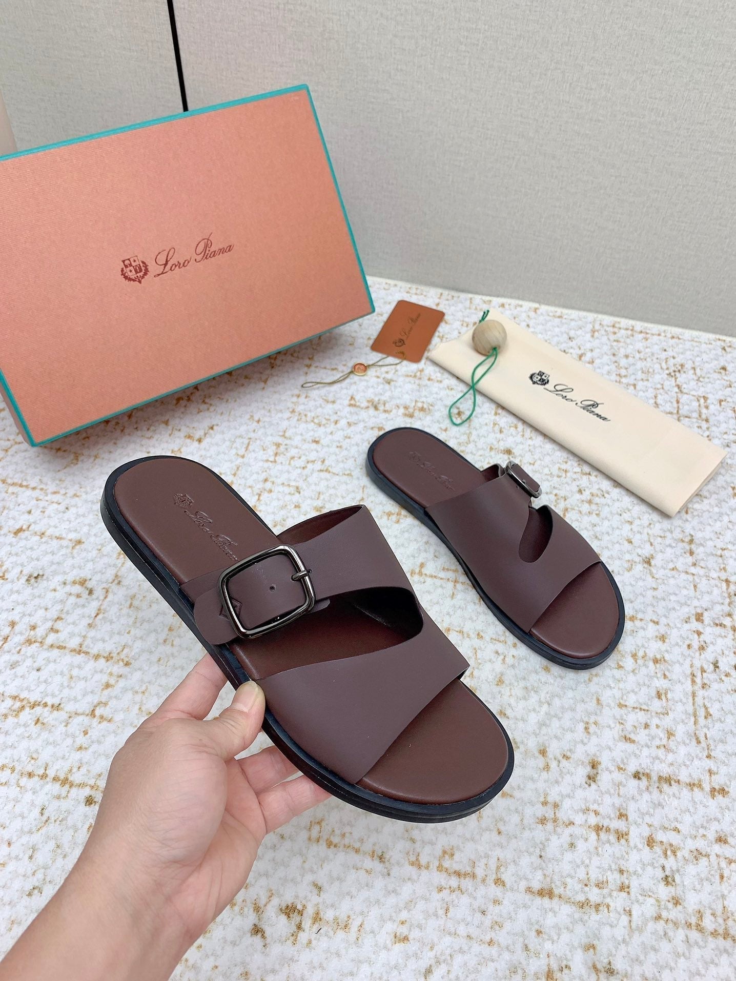 LP Men Sandals In Classic Brown Calfskin