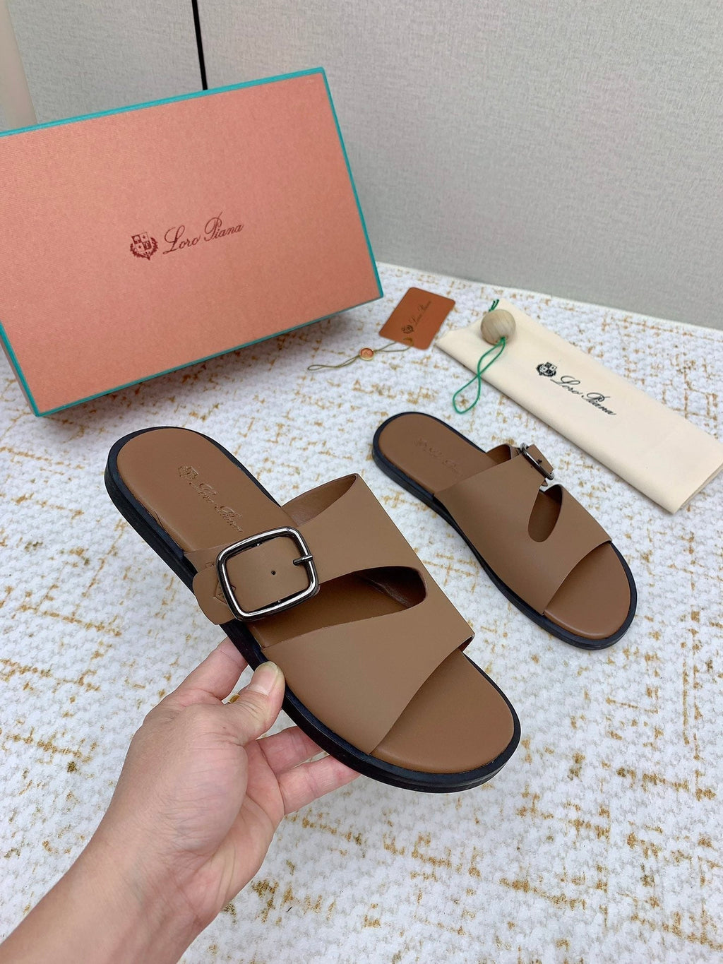 LP Men Sandals In Light Brown Calfskin