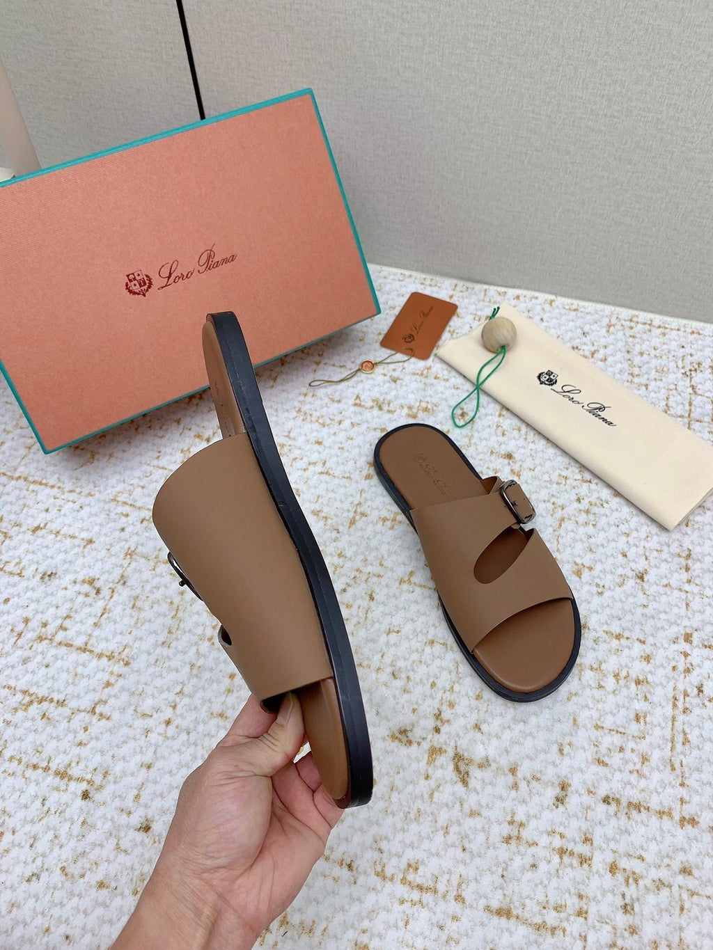 LP Men Sandals In Light Brown Calfskin