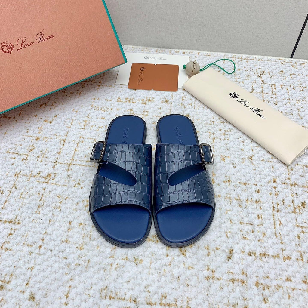 LP Men Sandals In Classic Blue Snake Embossed Calfskin