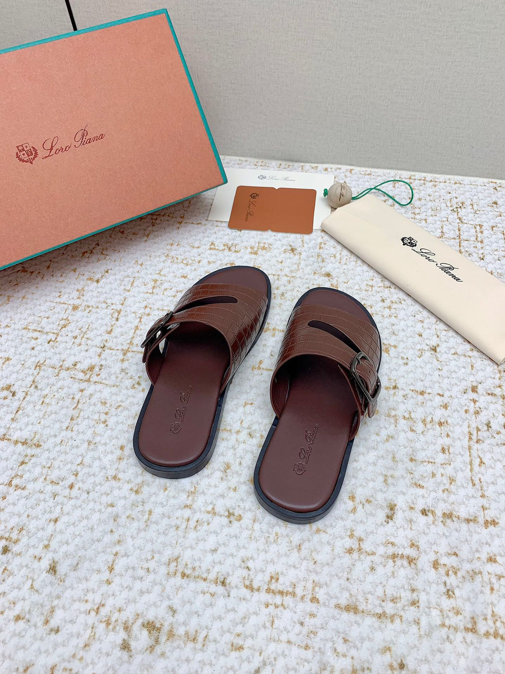 LP Men Sandals In Brown Snake Embossed Calfskin