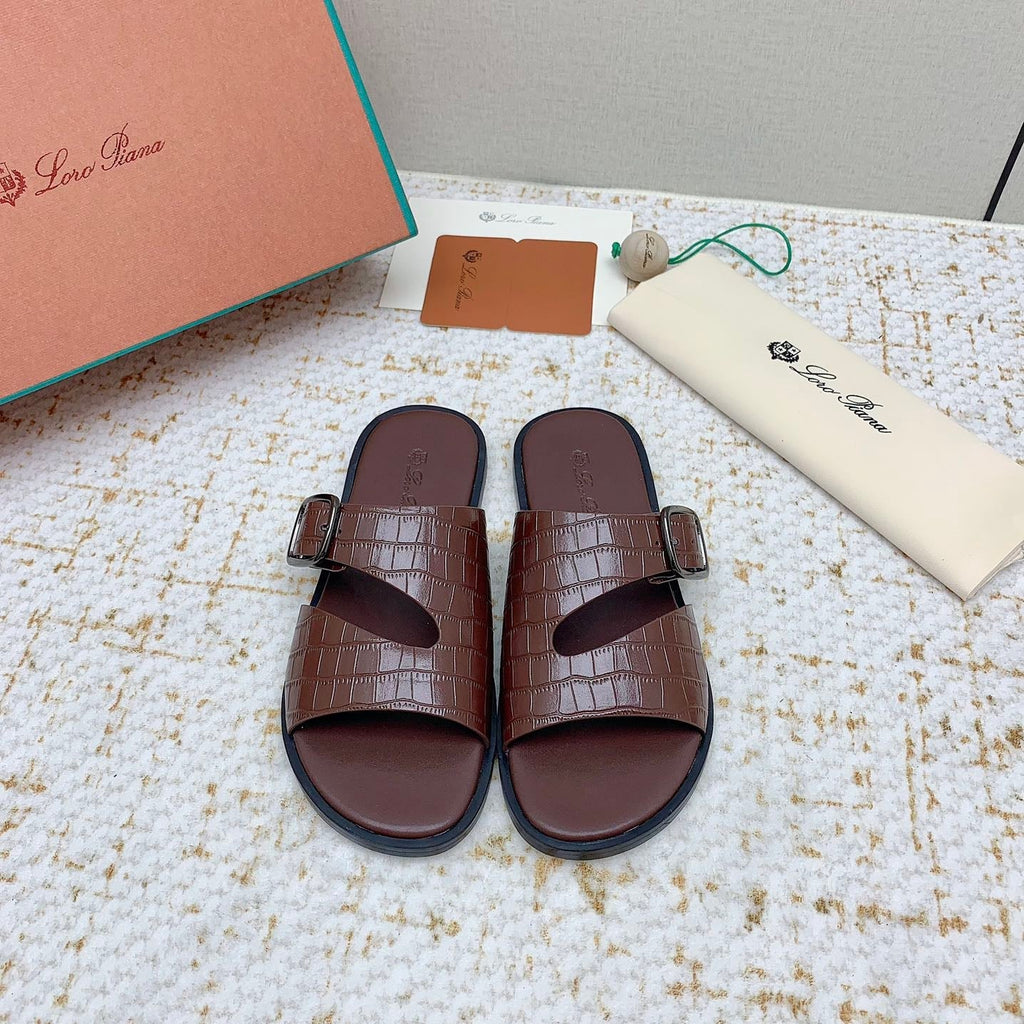 LP Men Sandals In Brown Snake Embossed Calfskin