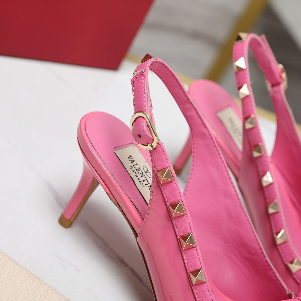 VL Rockstud Bow Slingback Fusca Pink Patent Leather Pump 60mm