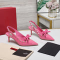 VL Rockstud Bow Slingback Fusca Pink Patent Leather Pump 60mm
