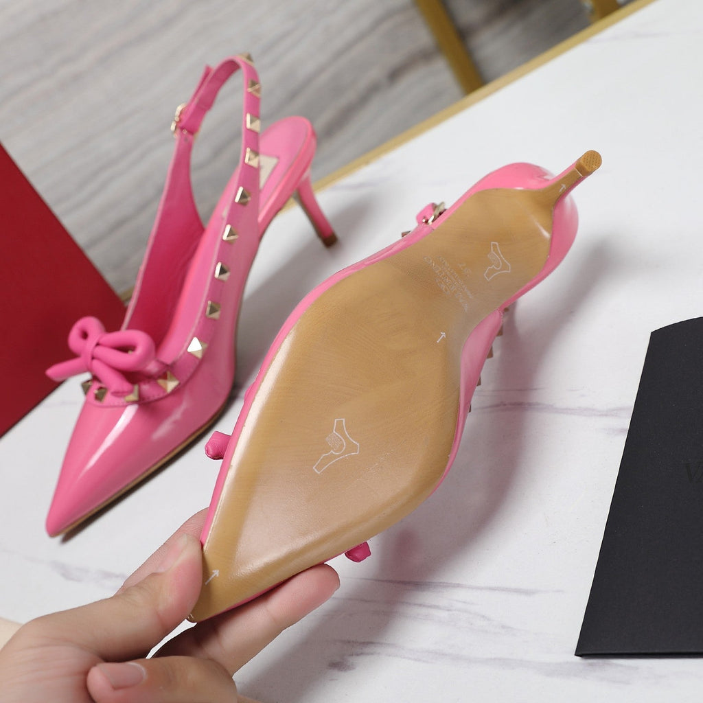 VL Rockstud Bow Slingback Fusca Pink Patent Leather Pump 60mm