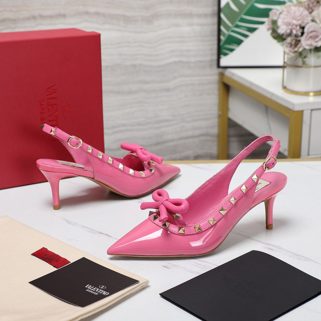 VL Rockstud Bow Slingback Fusca Pink Patent Leather Pump 60mm