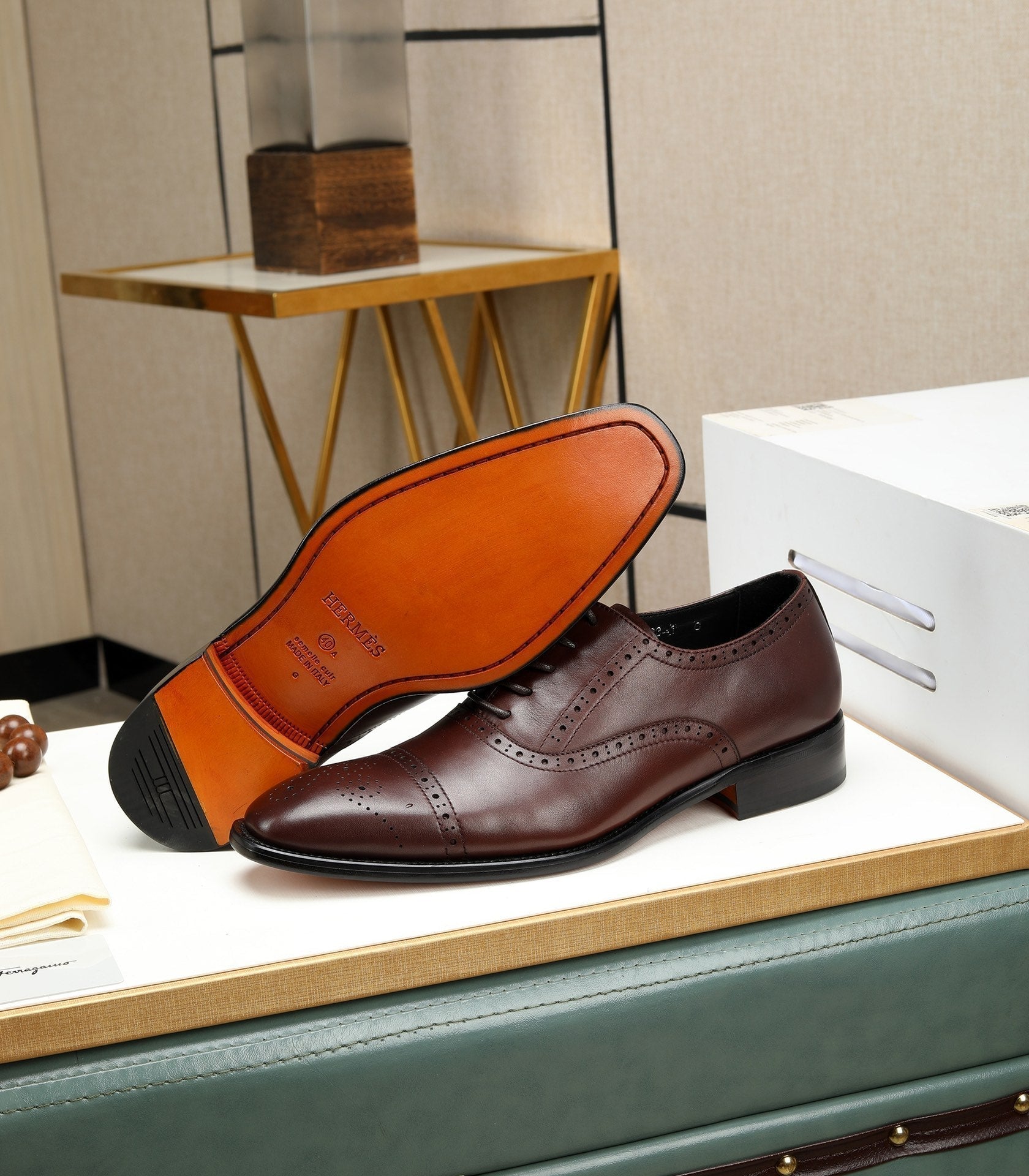 HM OXFORD LACE-UP RUSSET WITH PATTERN CALFSKIN