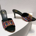 VT High Heeled Sandals Black Sheepskin 292796