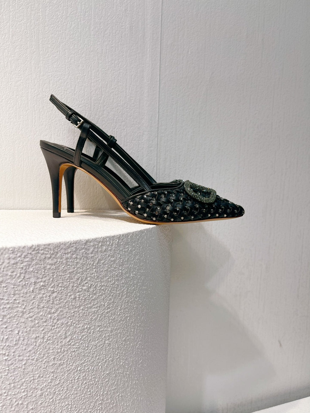 VT High Heeled Slingbacks Black Sheepskin 292799