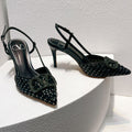 VT High Heeled Slingbacks Black Sheepskin 292799