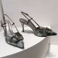 VT High Heeled Slingbacks Gray Sheepskin 292815