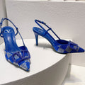 VT High Heeled Slingbacks Blue Sheepskin 292817