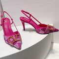 VT High Heeled Slingbacks Fuchsia Pink Sheepskin 292821