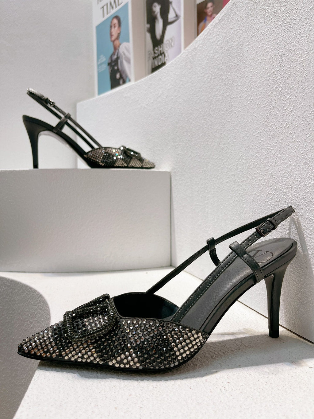 VT High Heeled Slingbacks Charcoal black Sheepskin 292824
