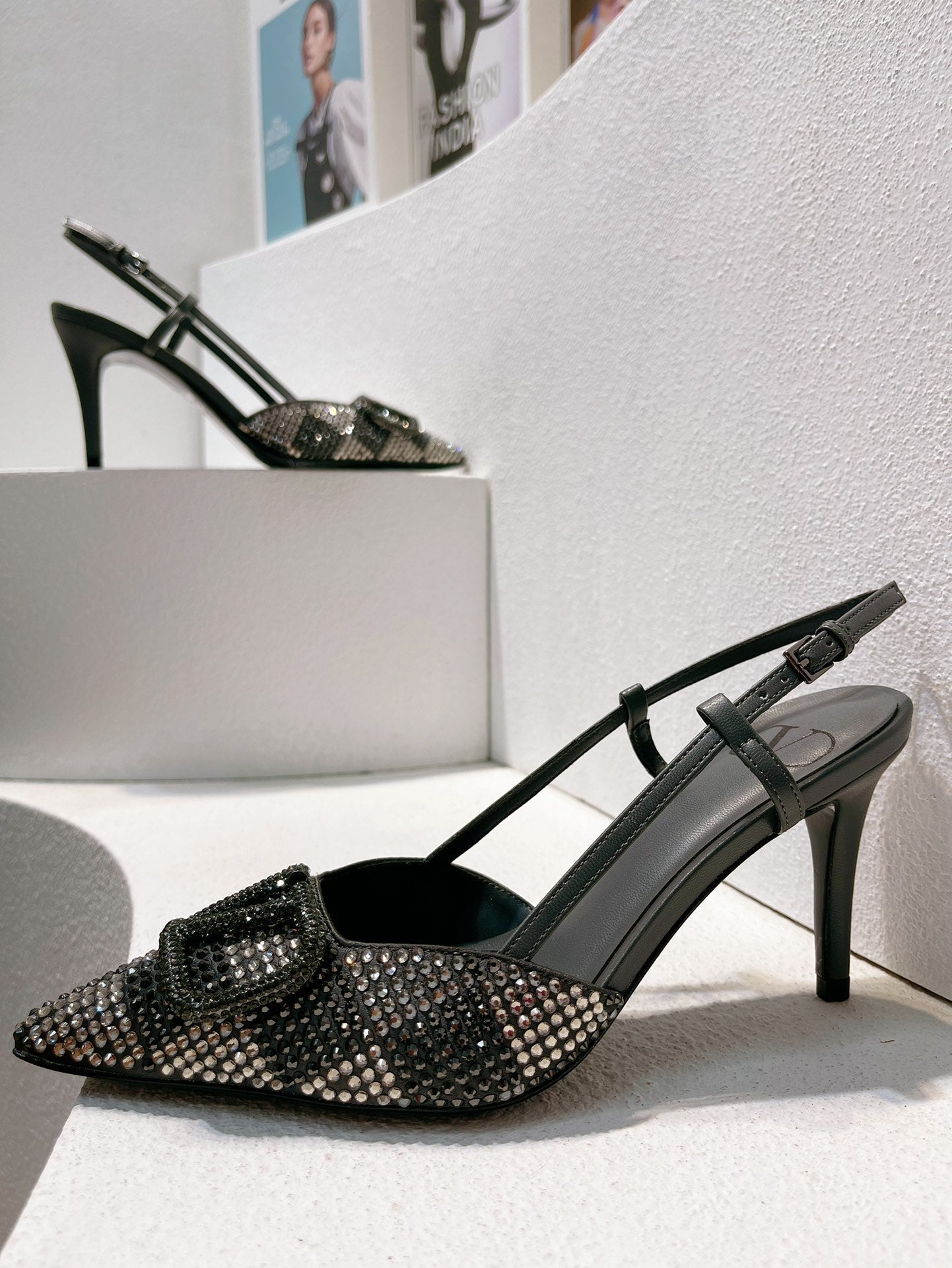 VT High Heeled Slingbacks Charcoal black Sheepskin 292824