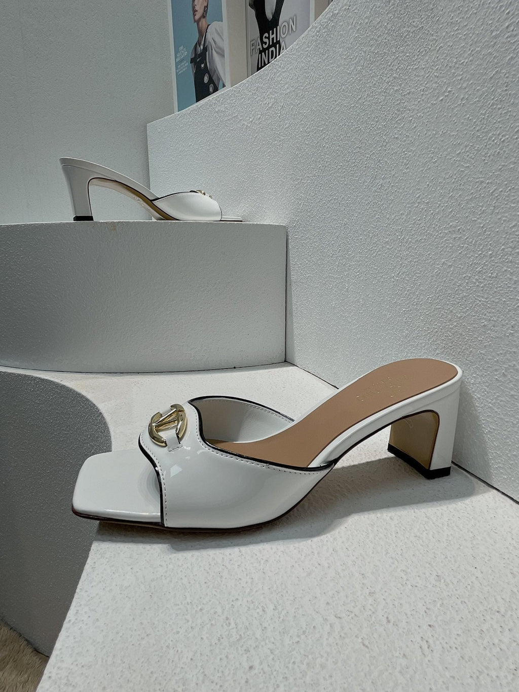 VT Mid Heel Mule Sandal White Sheepskin 292758