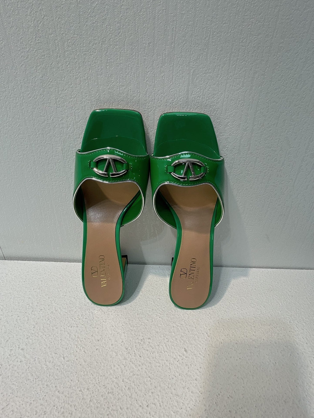 VT Mid Heel Mule Sandal Green Sheepskin 292760